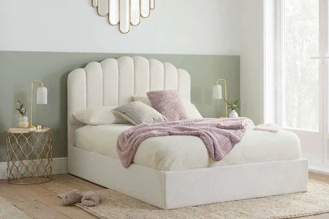 Cream fabric bed available as a double ottoman bed