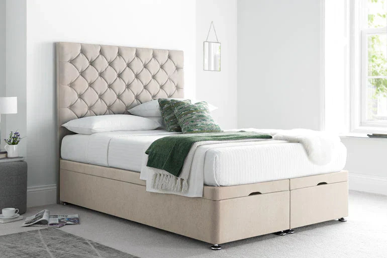 cream velvet buttoned back ottoman bed