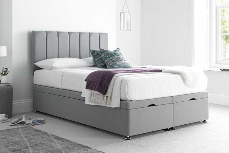 Fabric ottoman bed with vertical stitching