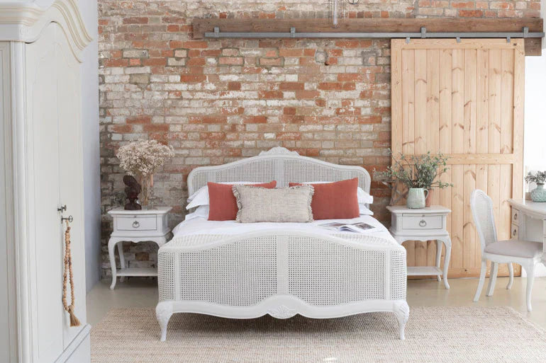 White rattan bed frame