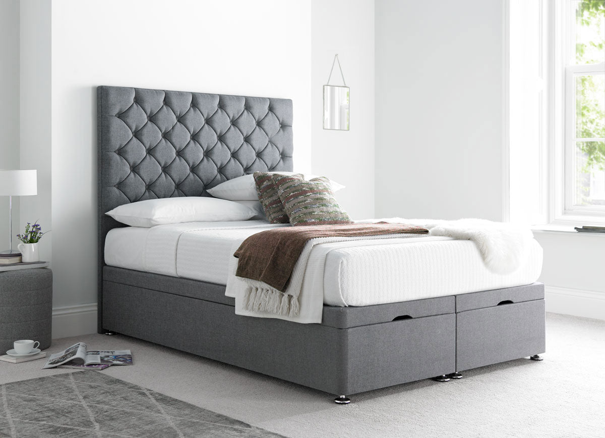 Button Divan Bed in Woven Grey