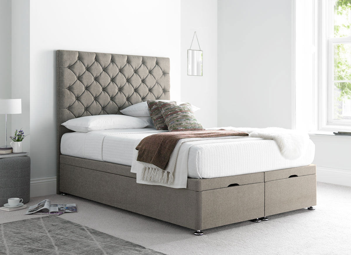 Button Divan Bed in Woven Latte