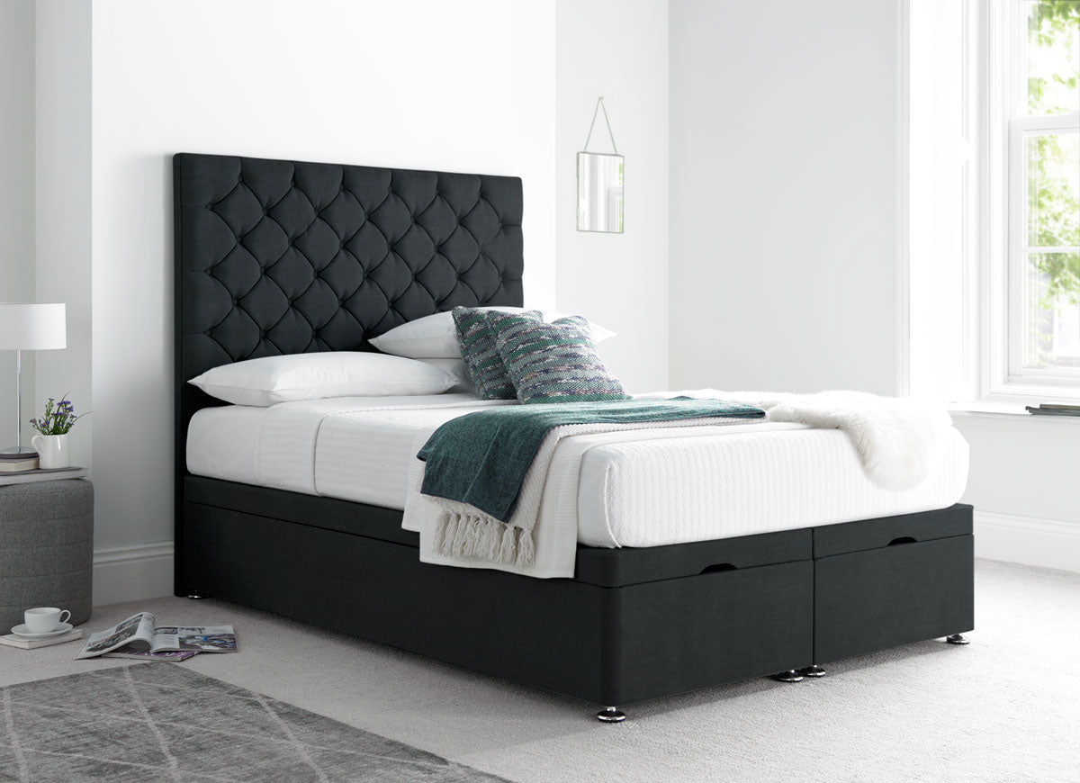 Button Divan Bed in Plush Black