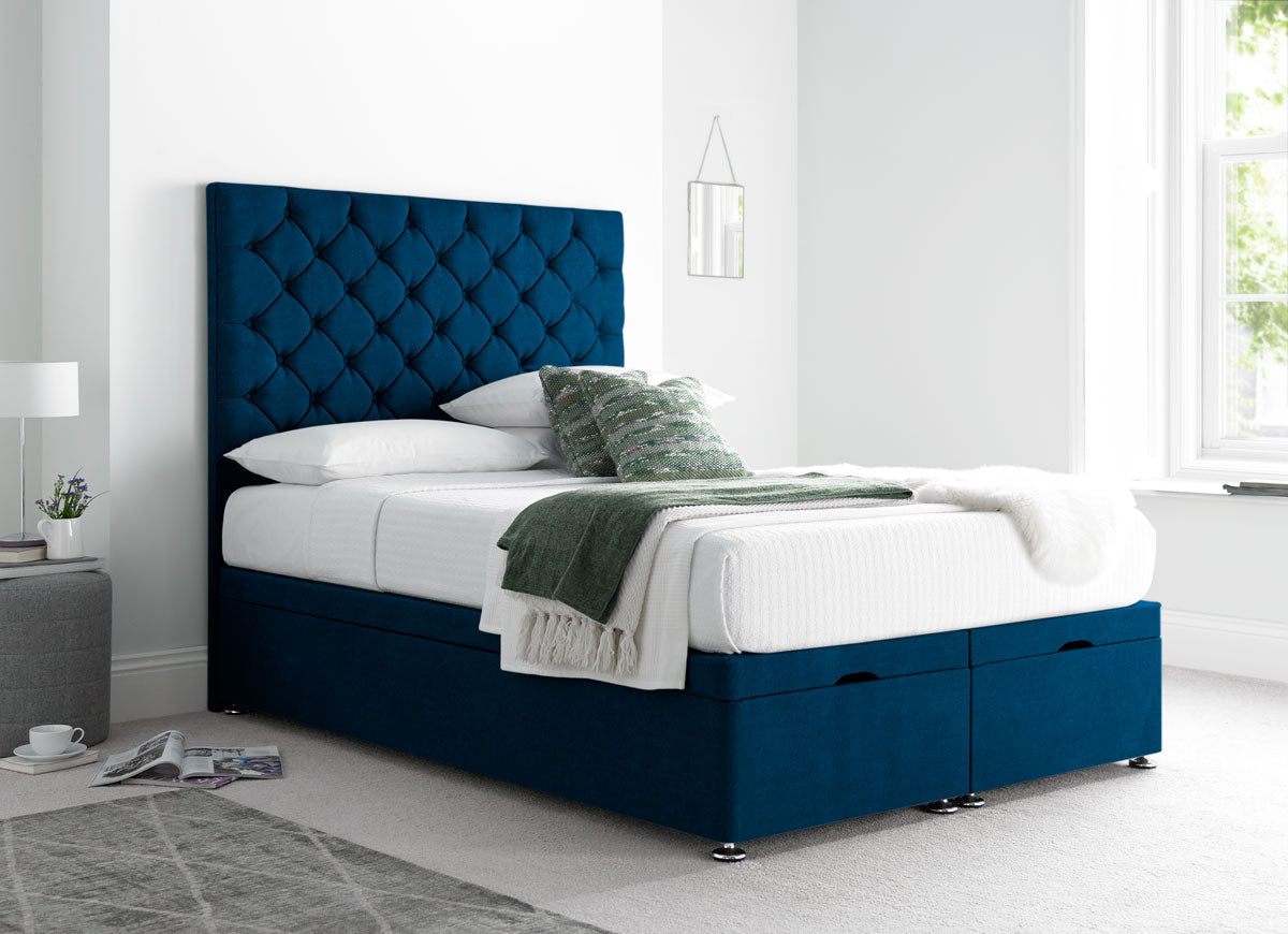 Button Divan Bed in Plush Marine