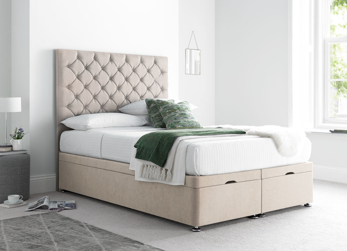 Button Divan Ottoman Bed in Cream Velvet