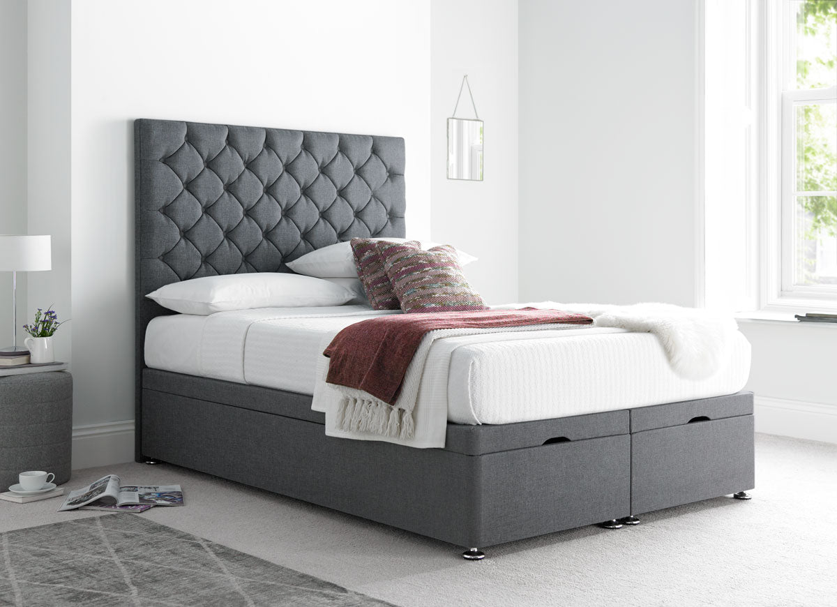 Button Divan Ottoman Bed in Woven Charcoal