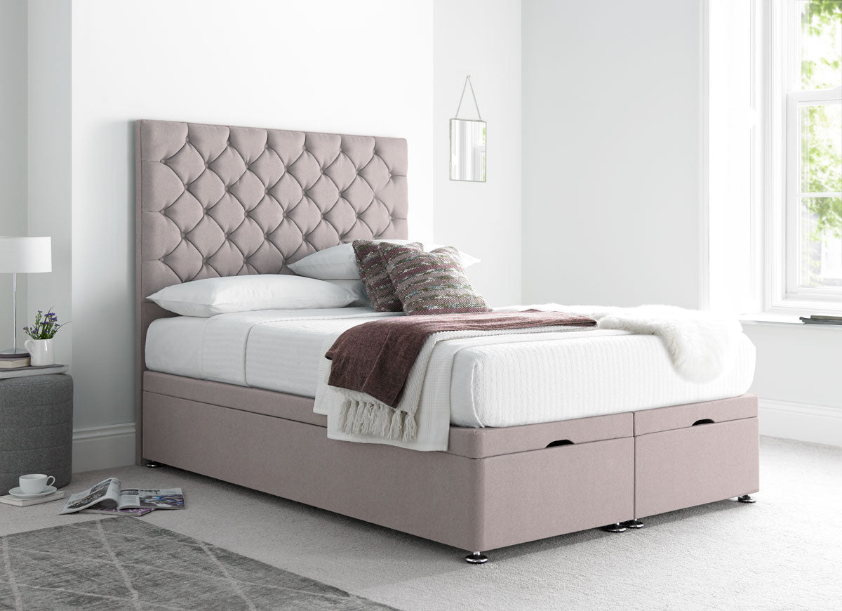 Button Divan Ottoman Bed in Pink