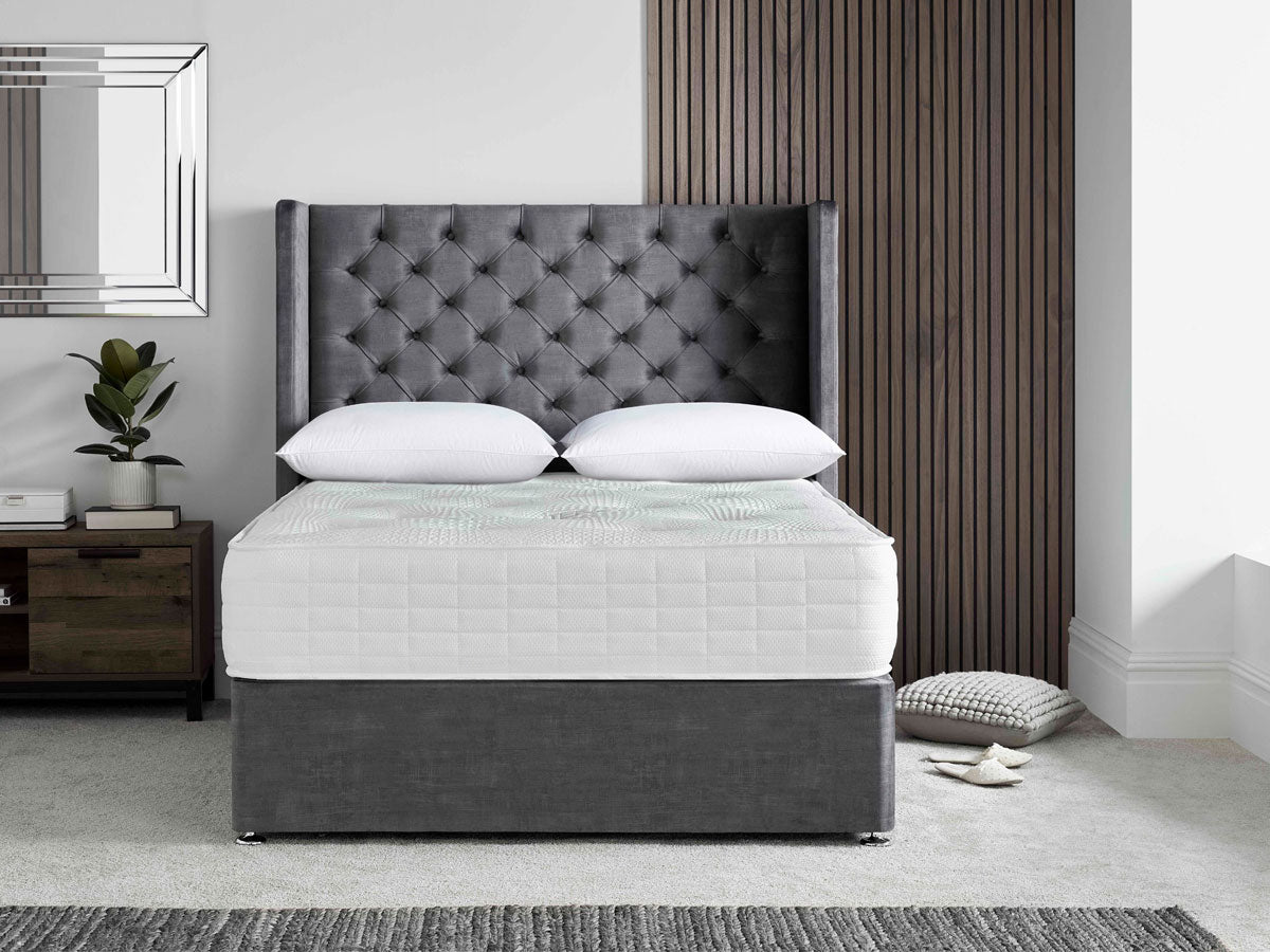 Button Winged Ottoman Bed