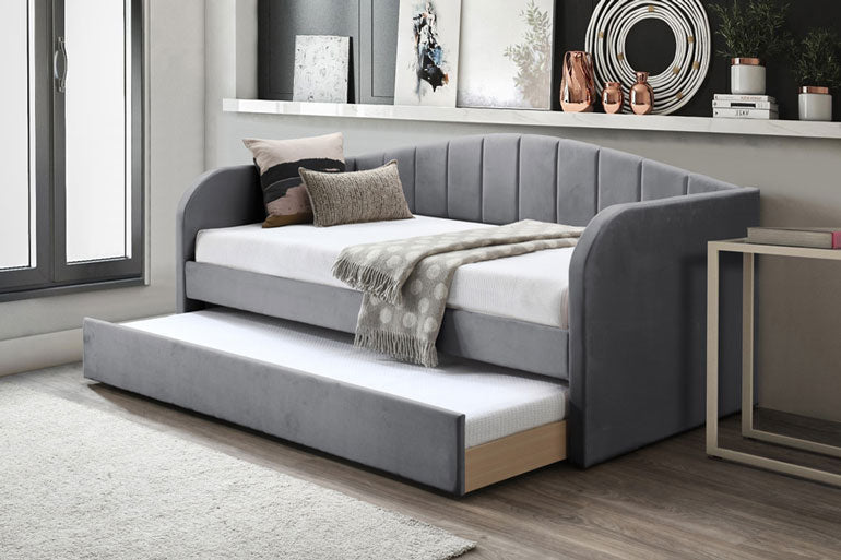 Flintshire Fabric Day Bed with Trundle Guest Bed in Grey - Beds on Legs