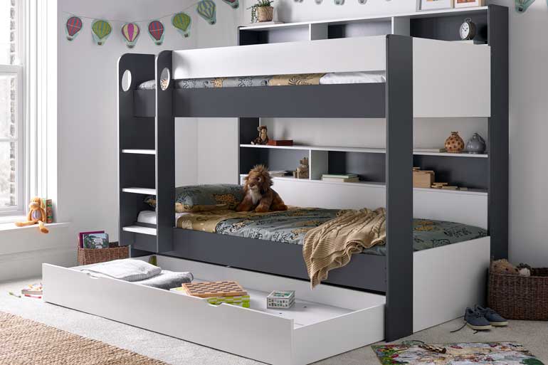 Oliver White &amp; Grey Storage Bunk Bed