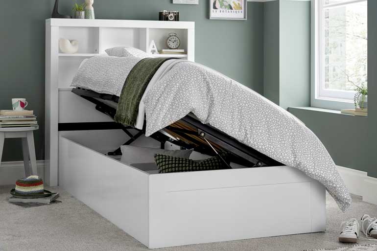 Oscar White Wooden Ottoman Storage Bed