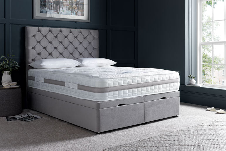 Ottoman Bed Package with Button Headboard &amp; 2000 Pocket Mattress