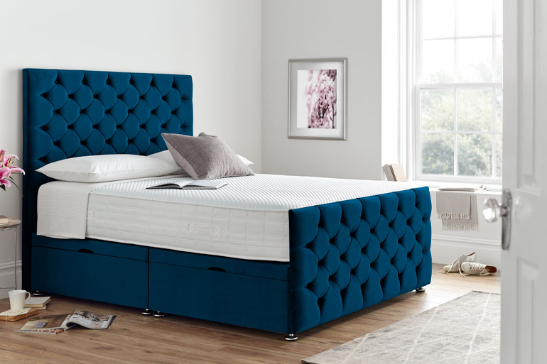 Divan | Ottoman Bed With Button Headboard & High Foot End - Beds On Legs