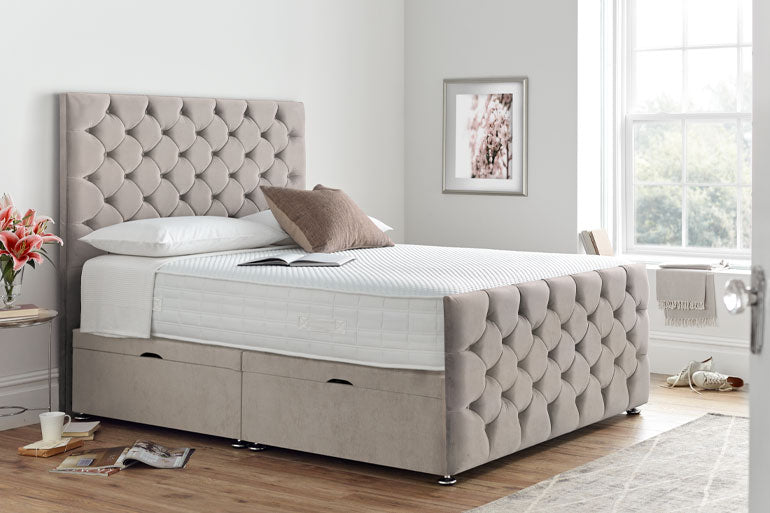 Divan | Ottoman Bed with Button Headboard & High Foot End - Beds on Legs