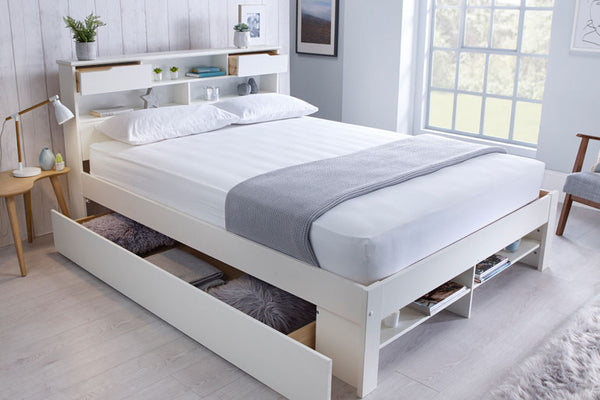 Double bed with mattress store storage and headboard