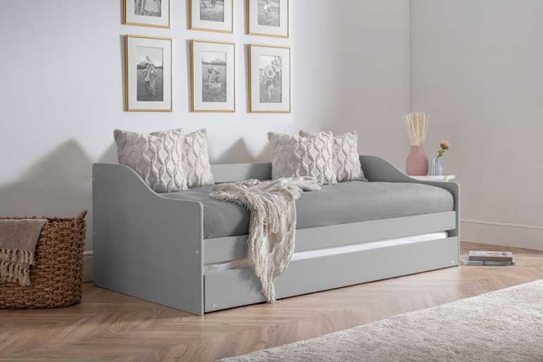 Elba Dove Grey Wooden Day Bed with Trundle